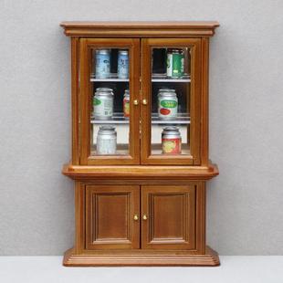1:12娃娃屋dollhouse微缩家具木质迷你带镜玻璃柜食玩柜子模型