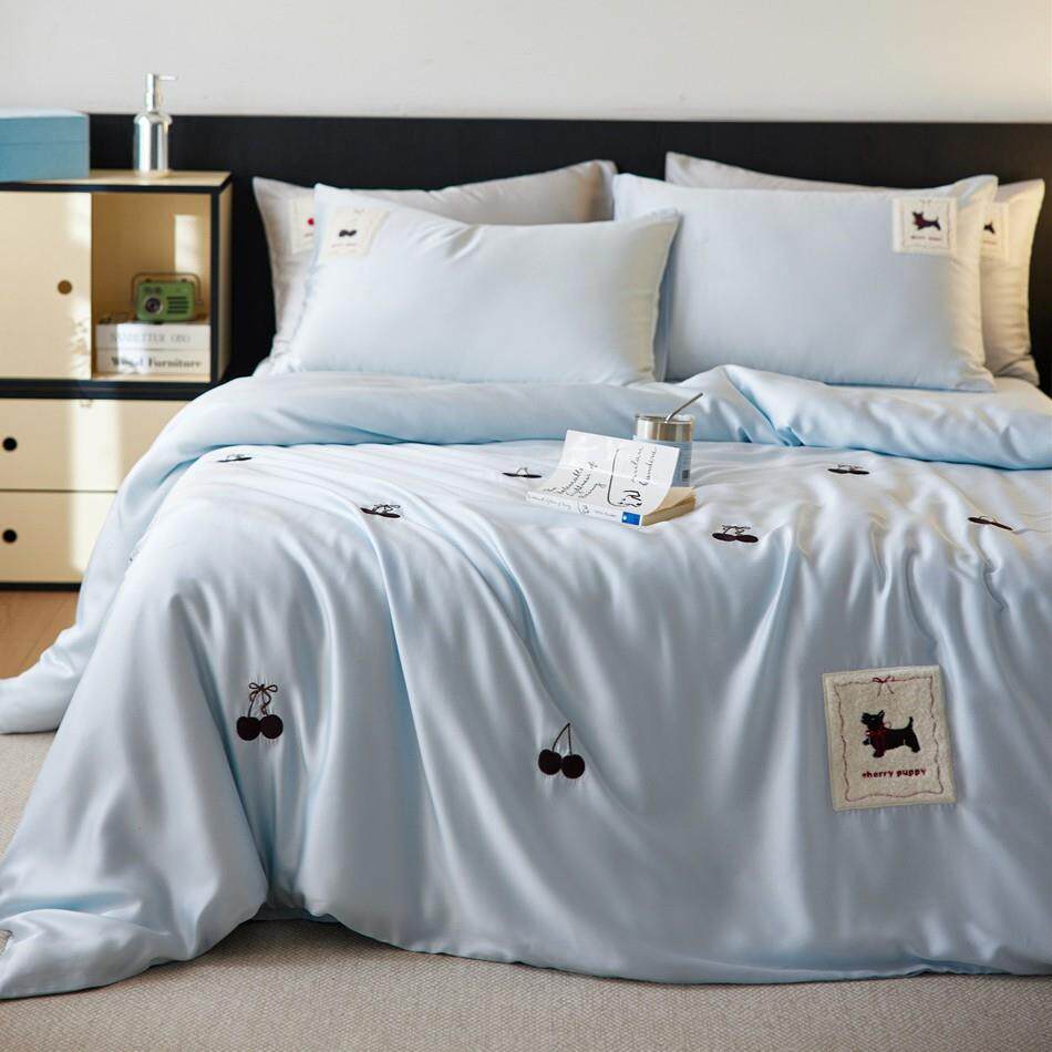 A类春夏凉感60s奥地利兰精天丝四件套少女心樱桃刺绣被套丝滑床品