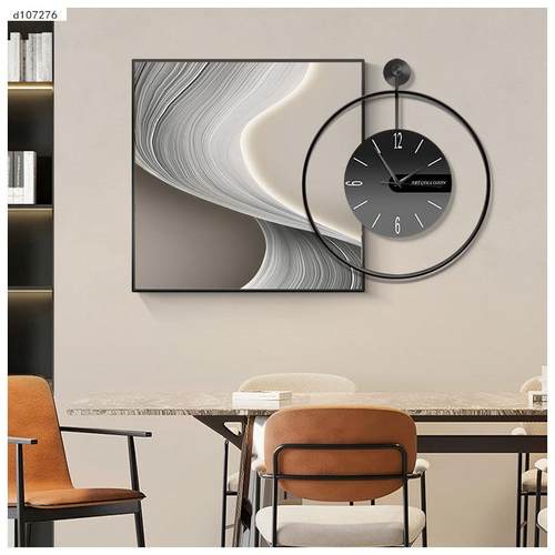 现代轻奢几何抽象餐厅高端装饰画创意餐桌钟表时钟二联壁画