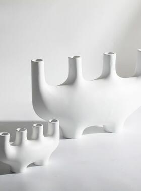 简约现代白色树脂创意多孔抽象几何雕塑 样板间客厅玄关桌面摆件