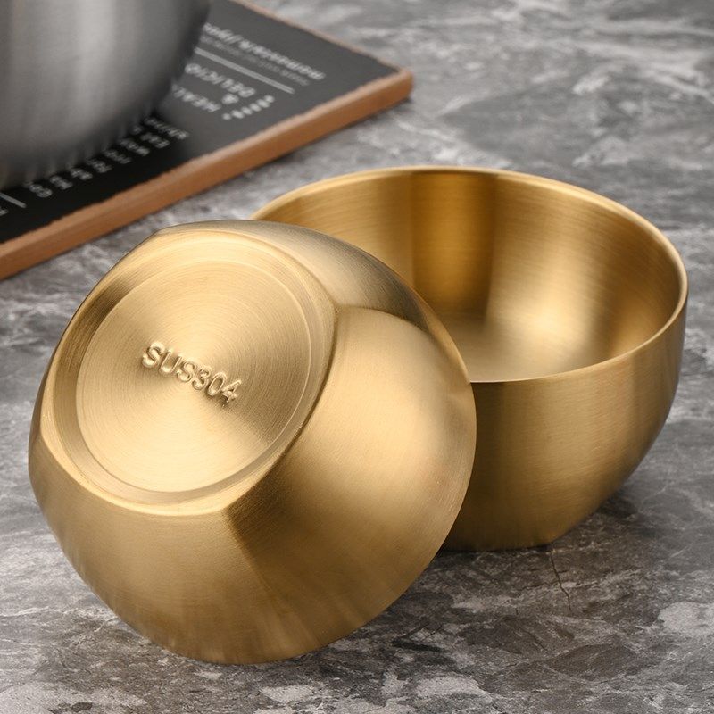 韩式304不锈钢米饭碗双层防烫汤碗儿童吃饭碗商用金色料理泡菜碗