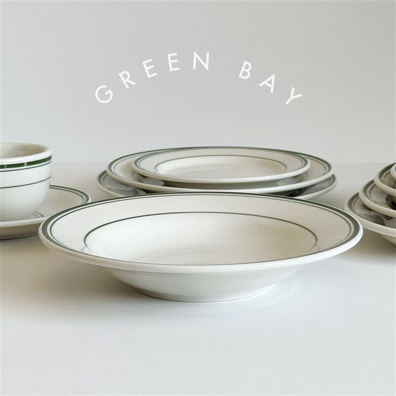 On the table - 绿线条系列釉下彩陶瓷深盘 意面盘 汤盘 22.5cm