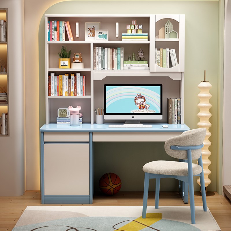 实木书桌书架书柜一体桌简约电脑桌高中学生家用写字桌儿童学习桌