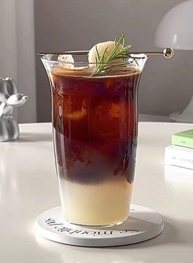 ins风敞口杯简约轻薄款透明玻璃杯拿铁咖啡杯冷饮杯果汁杯饮品杯