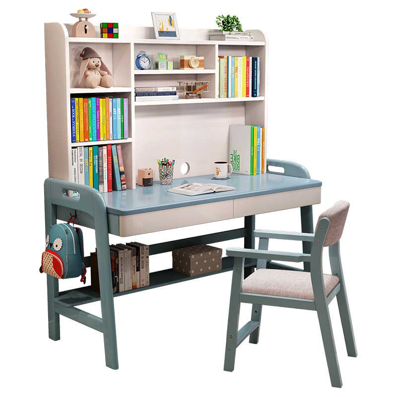 可升降儿童学习桌实木书桌书架一体写字桌现代简约学生电脑桌男孩