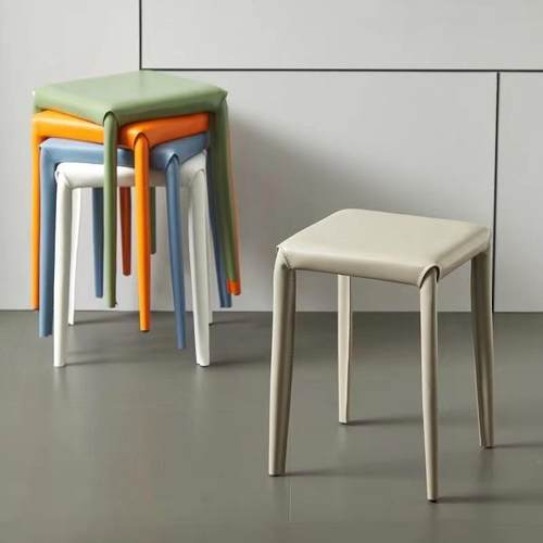 客厅马鞍凳餐桌凳餐厅椅子家用轻奢等位凳子简约皮革小方凳可叠放