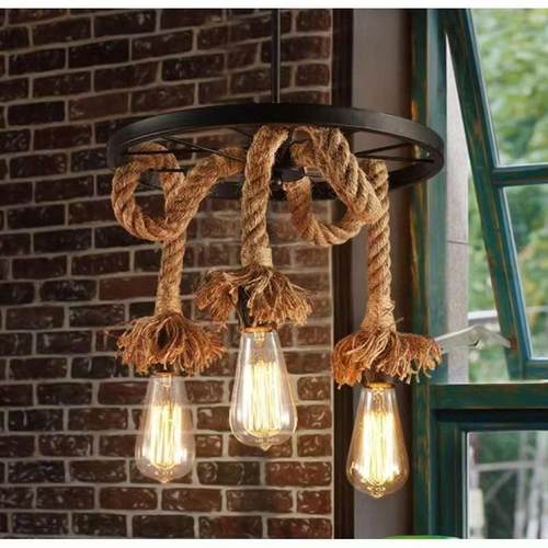 工业风复古灯具车轮艺术吊灯服装店装饰灯理发店个性创意麻绳灯具