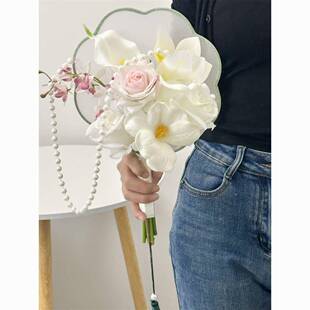 仿真手捧花喜品花扇新中式婚礼领证晨袍捧花摄影出嫁迎亲新娘团扇