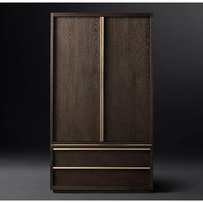 美式RH实木橡木衣柜法式乡村复古卧室双门衣橱美式收纳储物柜灰色