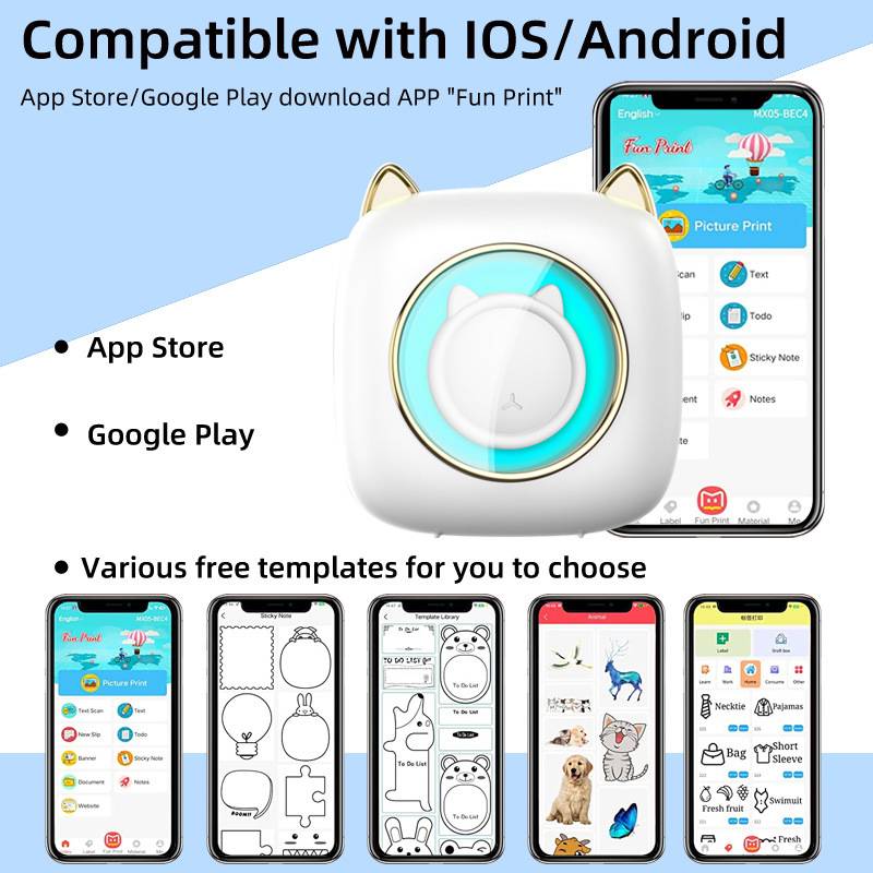新款 C23七色气氛呼吸灯台灯迷你便携式无线错题热敏照片打印机