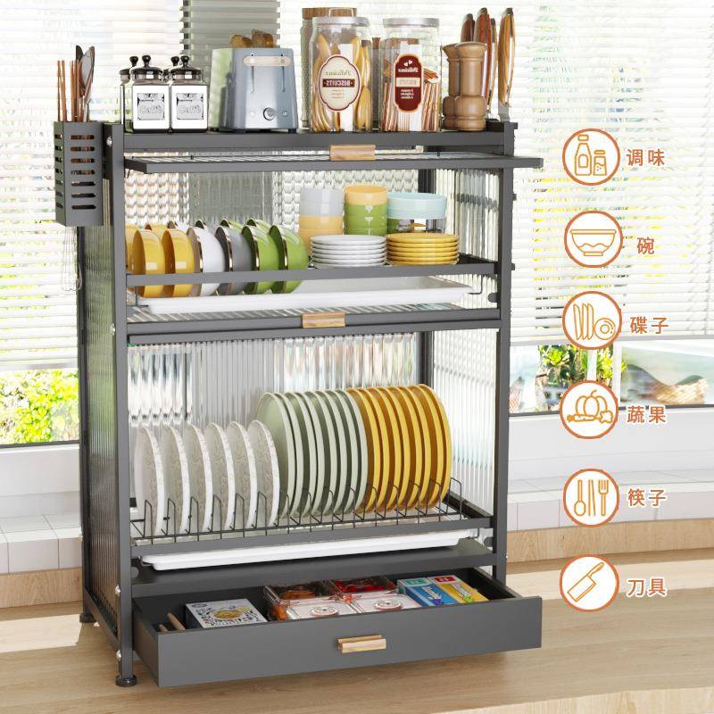 厨房碗柜收纳盒带盖放碗架台面碗碟收纳架家用双层碗筷碗盘沥水架