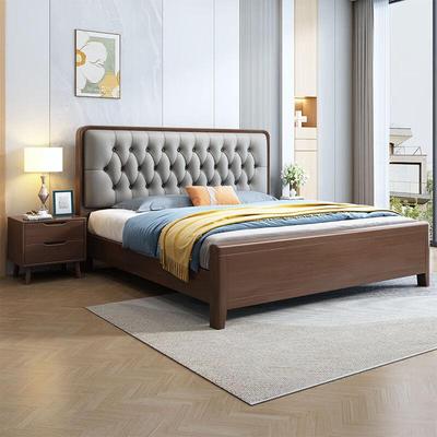 新中式黑胡桃木实木床主卧大床双人床1.8米2025新款软靠包婚床无