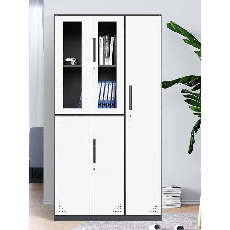 上海钢制五门更衣柜办公铁皮柜员工带锁玻璃储物柜5门资料文件柜