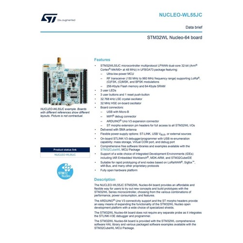 NUCLEO-WL55JC2 STM32WL55 Nucleo-64板 1多协议LPWAN双核单片机