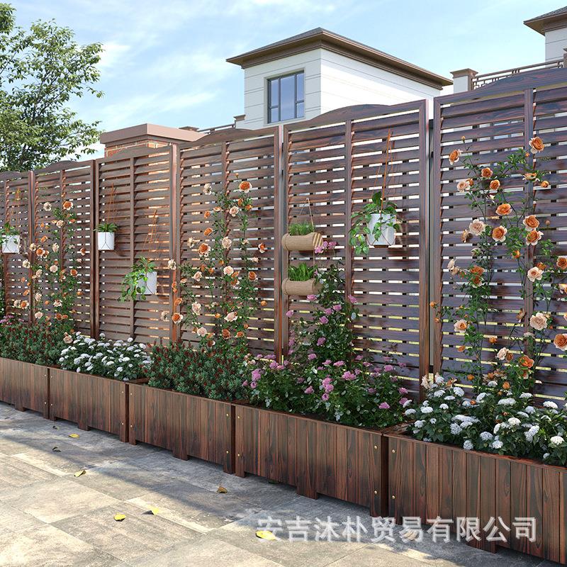 户外花箱防腐木花架可种爬藤架花园围栏网格栅栏庭院布置阳台遮挡