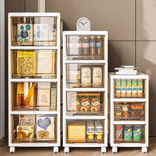 抽屉式收纳柜家用透明零食玩具塑料收纳箱带轮多层落地柜子整理柜