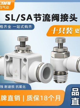 白色气缸调速阀节流阀接头快插调节阀SA/SL8/10/4/6-M5/01/2/3/4