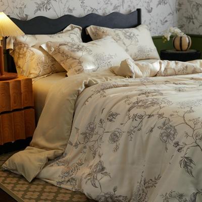 025新款夏天丝四件套冰丝凉感裸床睡床单2被季套中古南司米洋风上