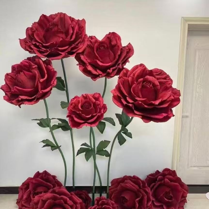 婚礼巨型玫瑰花布置橱窗美陈红色装饰巨型玫瑰花婚庆大型纸花