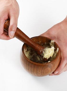 实擂木木质捣蒜石AL102014臼器手动蒜罐捣蒜家用研磨器蒜臼子压捣