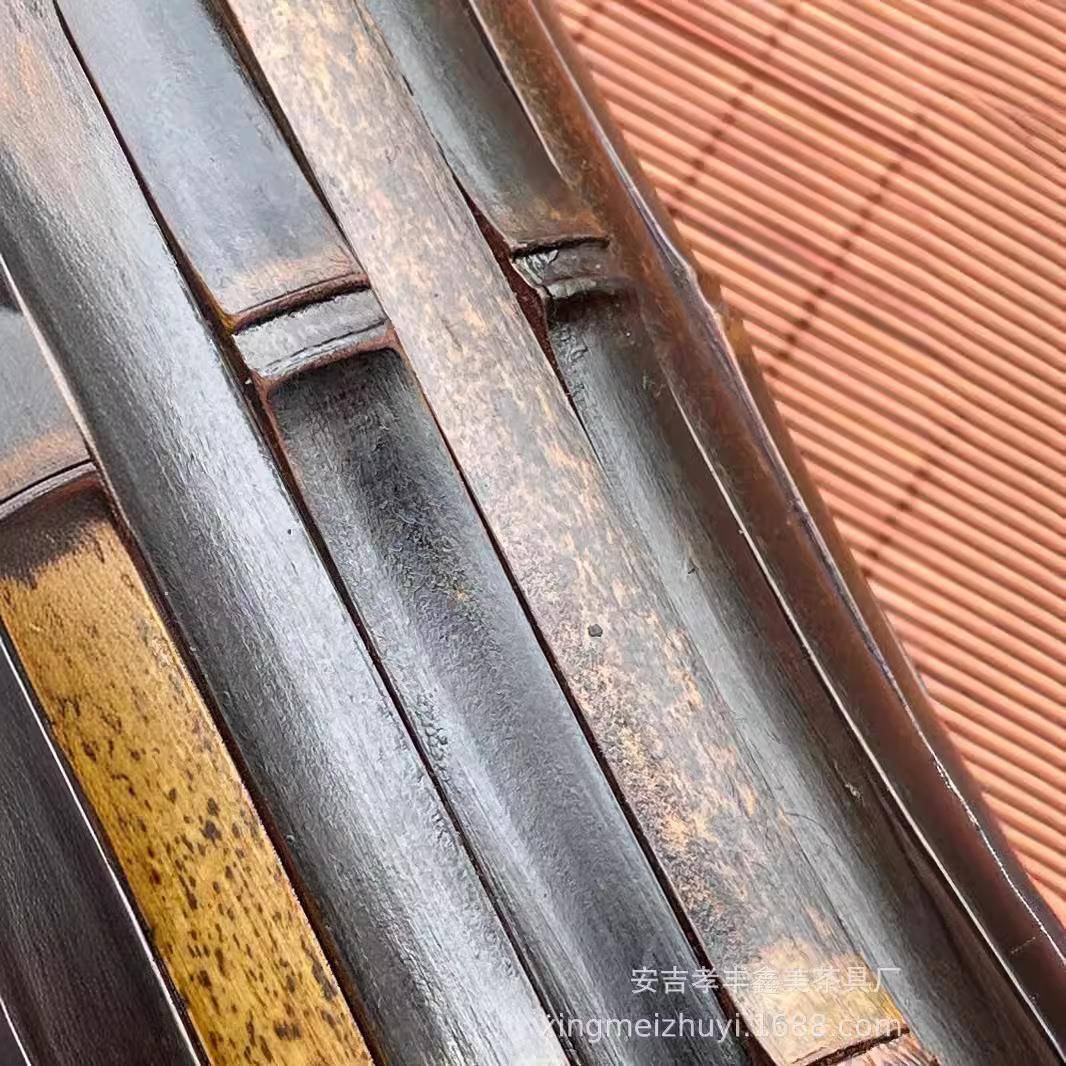 紫大漆竹筒茶道筒笔筒纯手工制作竹茶道配紫竹大漆件厂家