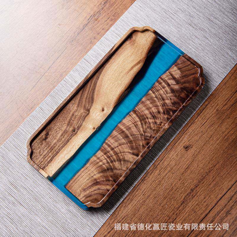 跨境003黑胡脂桃木树茶盘木质长方形台托盘家用水果型盘实木小茶