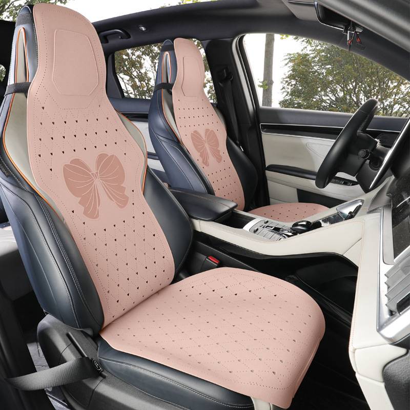 汽车坐垫四季通用翻毛皮马鞍垫卡通蝴蝶结女小蛮腰半包薄款坐垫套