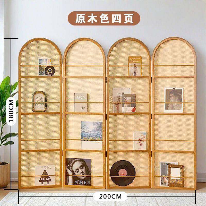 杂志书架折屏藤断编屏风隔移客厅实木折型叠可动小9685户遮挡入户