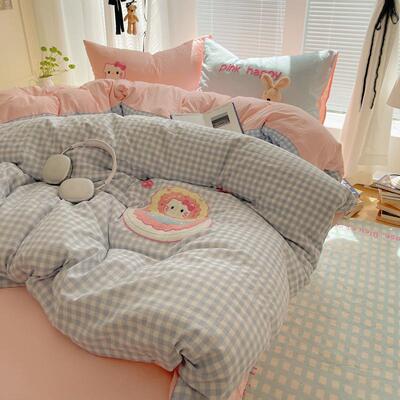 A类多巴可奶油风云朵棉韩卡通毛胺巾绣款爱j254645四件套被系套宿