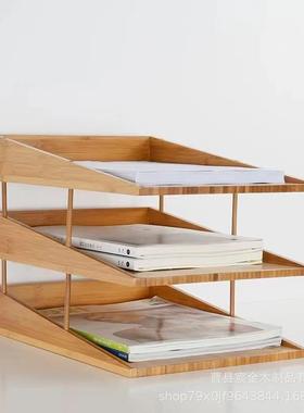 文框桌面架学书桌桌上置物架办公室竹制A4书文件收件纳整理收纳盒