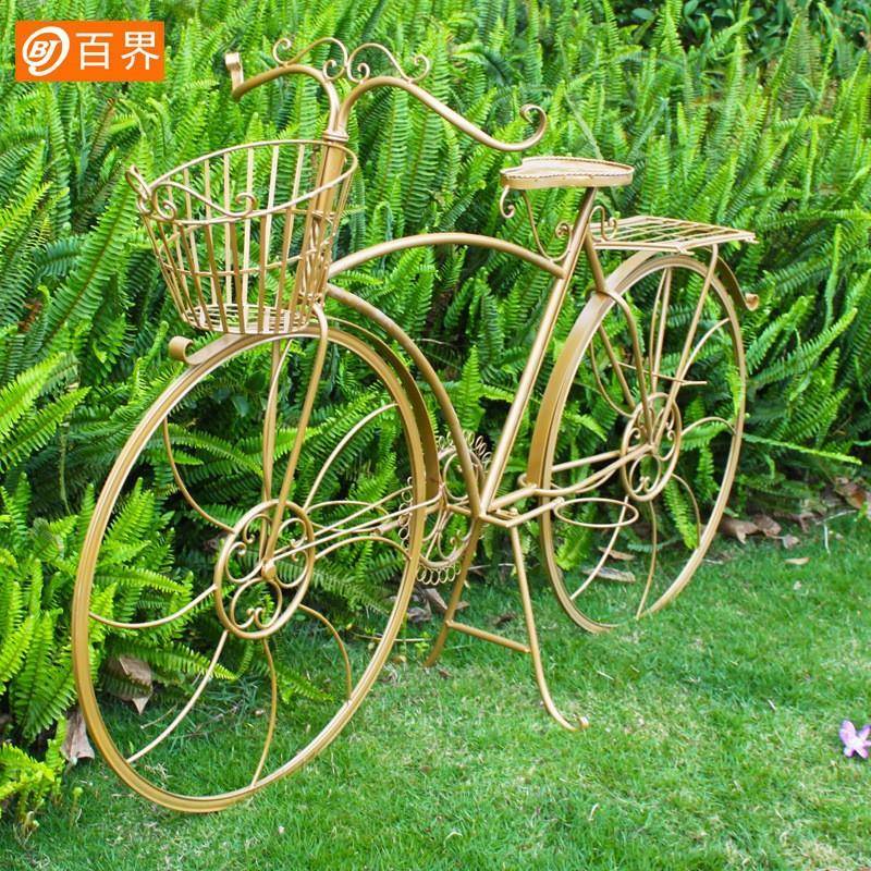 花园装饰旧自行车院装饰BJ4745花架室外铁艺庭代花艺现花架置做物