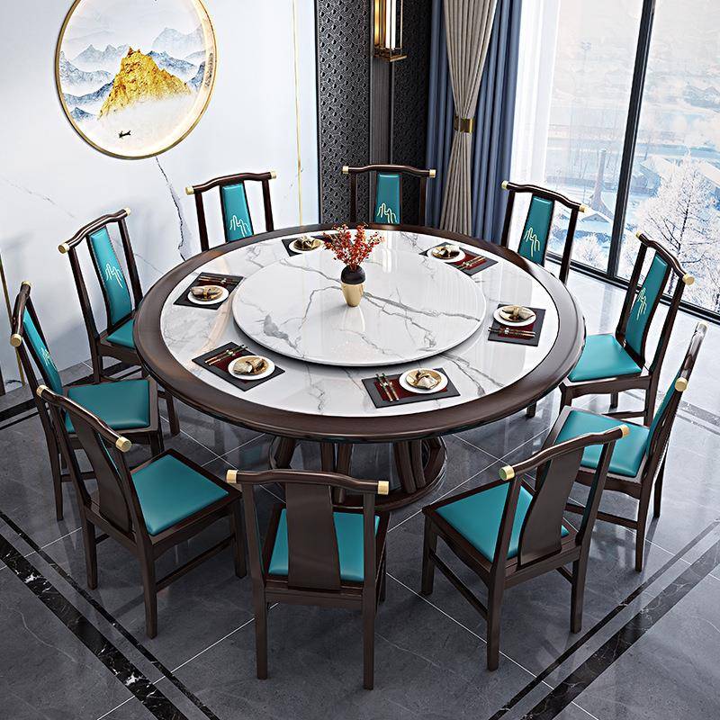 新中式木餐桌2m大圆桌家大户型用XCZ.195B1实2人岩板圆酒店电动形