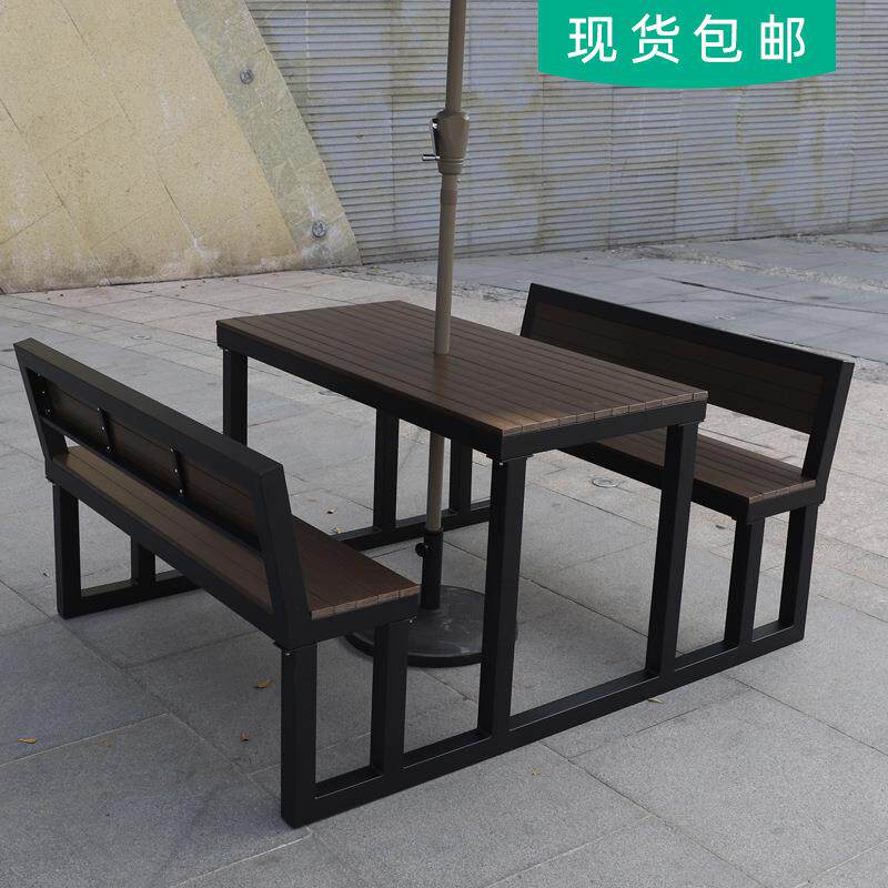 户外庭院桌椅组合一体室防木QFQ美食街烤餐商桌椅公烧园连体固腐