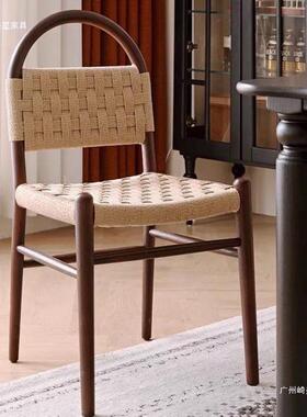 法式中古薇GYD木薇安餐椅编实实木椅子复古客厅家用编织靠背闲休