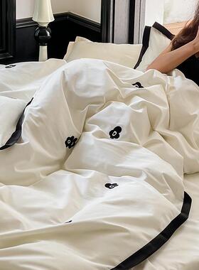 现代田mq园白色系~秋100支纯棉磨毛四套冬加厚保黑暖件全棉床单床