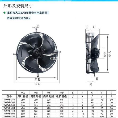 外转子轴0流风机Y0338WF4E/4D-300/350/4400/50/50冷库冷干机风扇