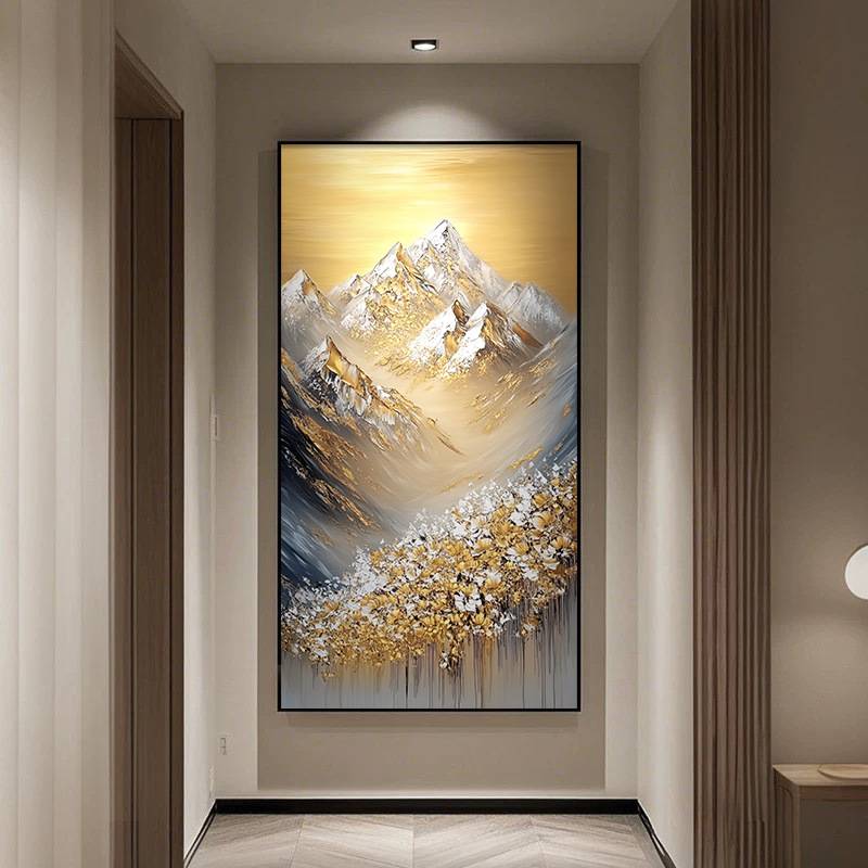 发财树入户玄关装饰画竖版现代抽象走廊过道挂画高档大气客厅壁画图片