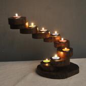 泰国实木烛台旋沐帅贸易烛光多晚餐道浪漫西餐装 饰复具古创意层转