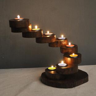 泰国实木烛台旋沐帅贸易烛光多晚餐道浪漫西餐装饰复具古创意层转