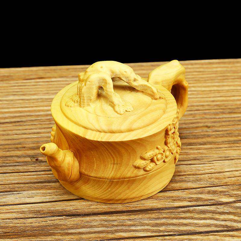 品黄杨木雕茶壶雕刻艺办公桌汽梅花壶工摆件文玩车手把件茶宠送礼