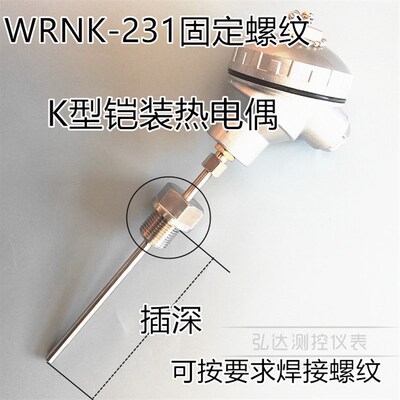 WRNK-331/231铠装热电偶 活动螺纹K型高温可弯曲探针热电偶传感器