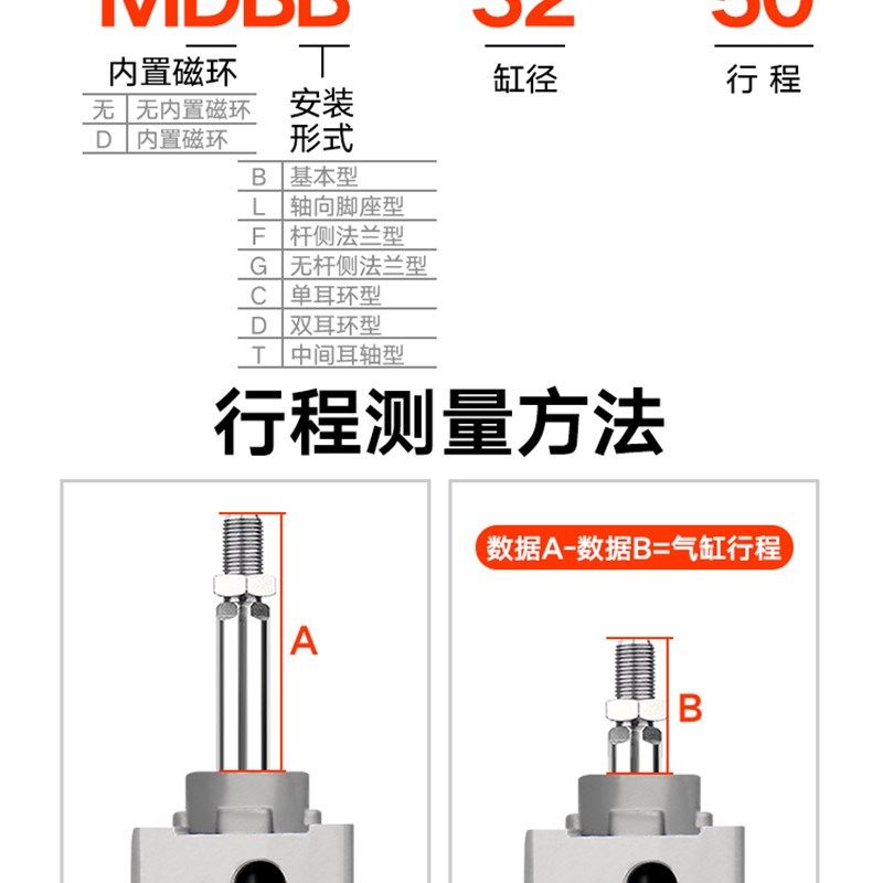标准气缸MDBB32/40/50/63/80/100/125*25*50*75X100X150X200Z