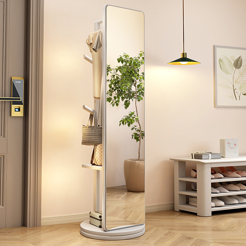 落地镜全身镜家用全身镜卧室实木可旋转移动带挂衣架一体全身镜子