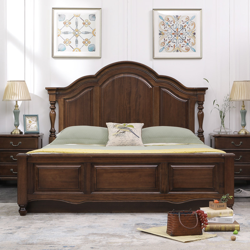 美式床全实木气压高箱储物双人床乡村复古小美风格主卧核桃木家具