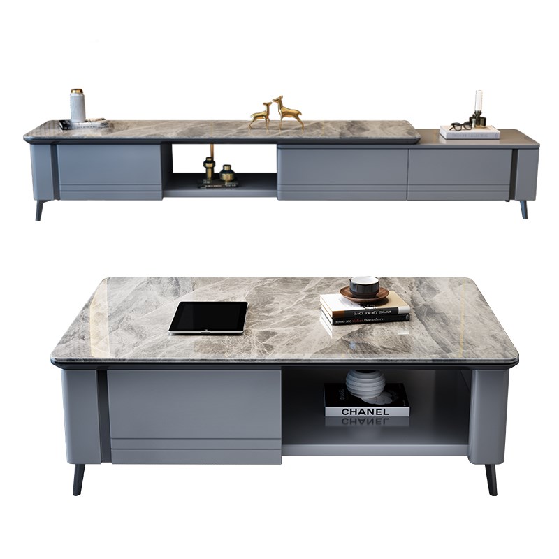 2024新款高端岩板茶几电视柜组合现代简约轻奢客厅家用可伸缩地柜