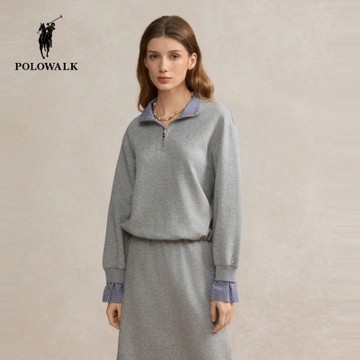 POLOWALK女装2025秋季新款女士卫衣设计感翻领设计卫衣外套女款