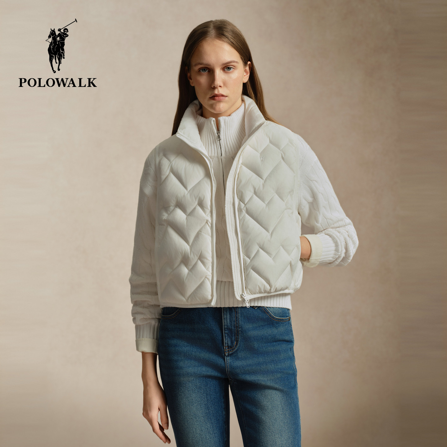 POLOWALK女式羽绒马夹2026冬季新品90鸭绒菱格衔缝立领轻薄背心