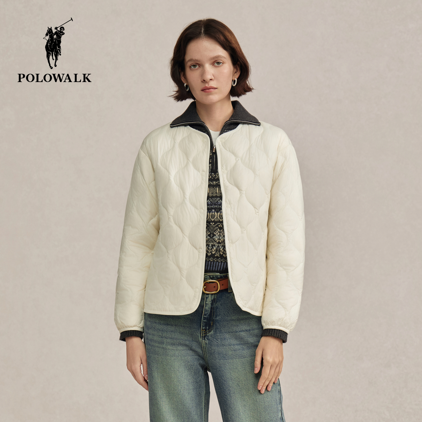 POLOWALK女士无领羽绒服绗缝内胆