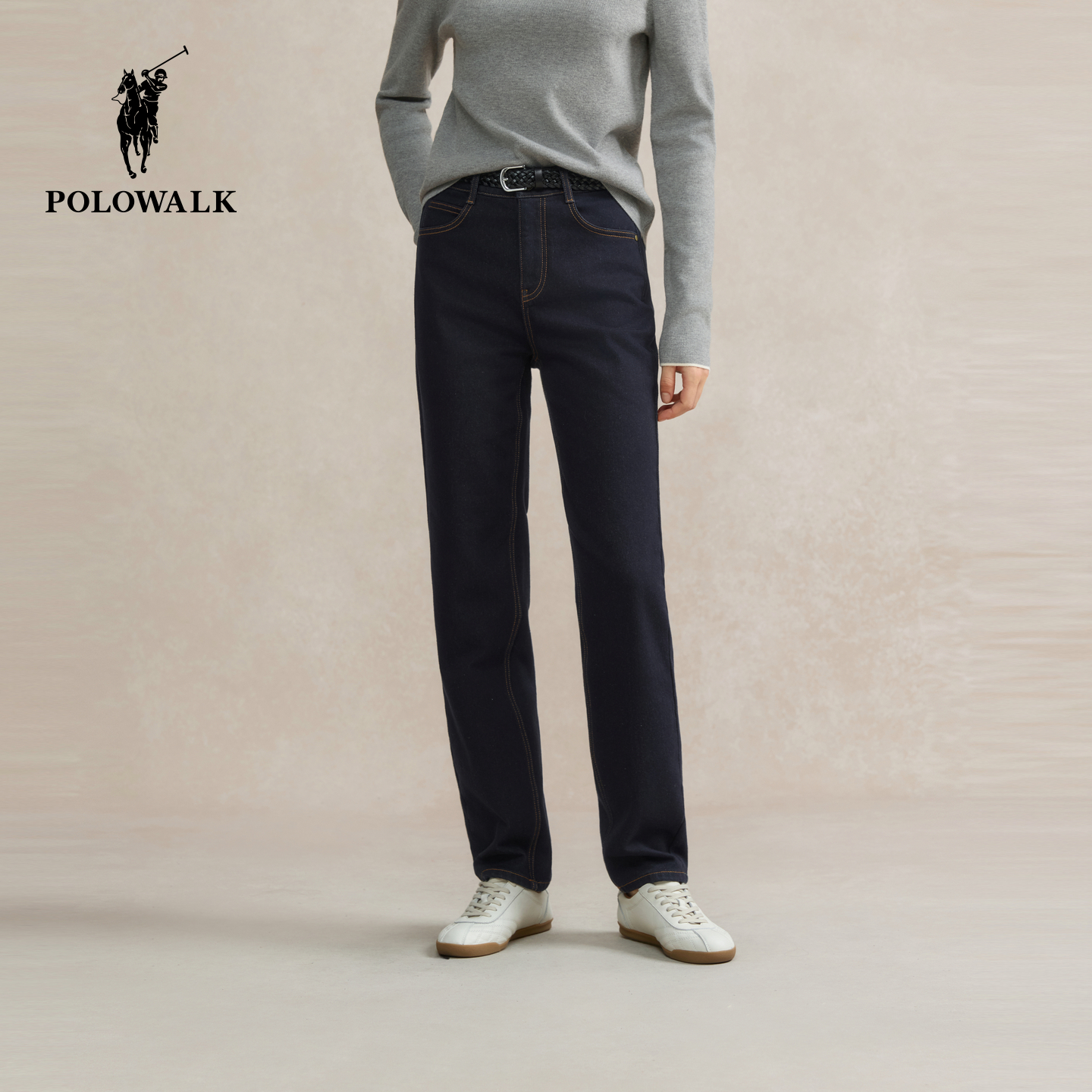 POLOWALK女士牛仔裤薄绒直筒裤