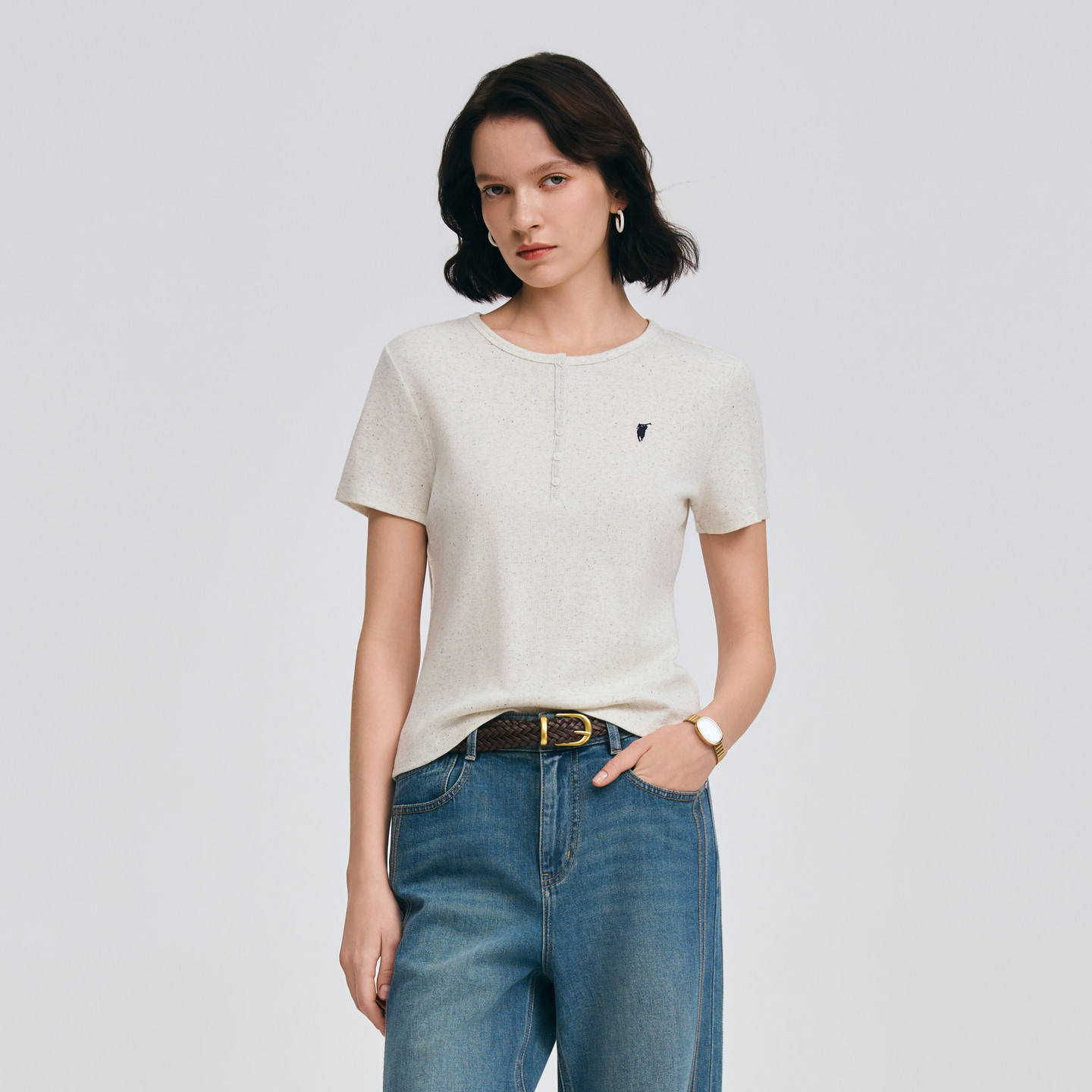 POLOWALK女士短袖2026春夏新款简约经典圆领纽扣T恤休闲百搭短袖,女装/女士精品,T恤,淘宝优惠券,粉丝福利购,淘宝优惠卷